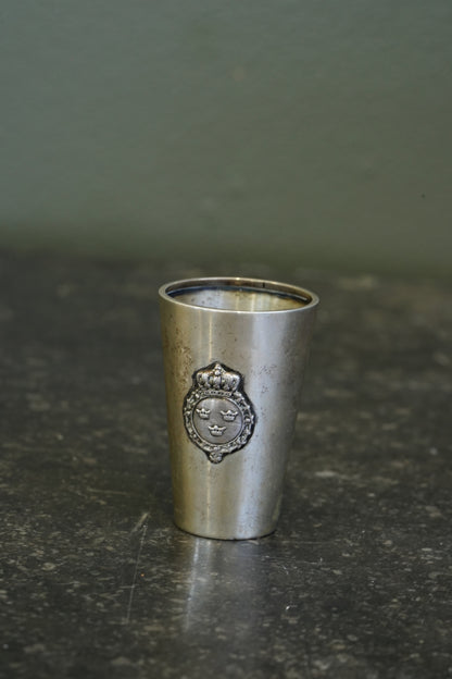 Antique Swedish Miniature Silver Plate Schnapps Cup, Tre Kronor Crest