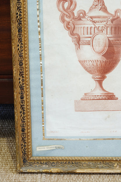 *RESERVED FOR SILVIA* 18th Century French Neoclassical Vase Engraving, Caillouet, Circa 1778