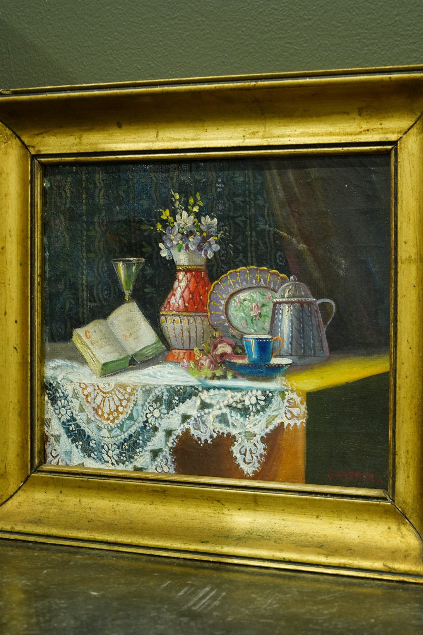 Antique Continental Still Life Oil Painting, Attributed to J. Hoffer, Circa 1880-1910