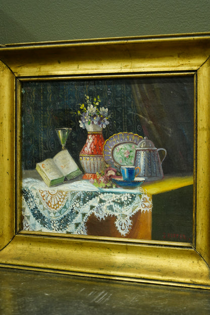 Antique Continental Still Life Oil Painting, Attributed to J. Hoffer, Circa 1880-1910