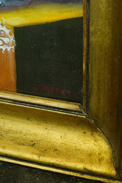 Antique Continental Still Life Oil Painting, Attributed to J. Hoffer, Circa 1880-1910