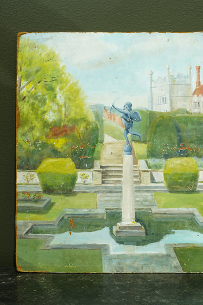 Antique Oil Painting of Formal Garden, Believed Hever Castle Kent, Circa 1920