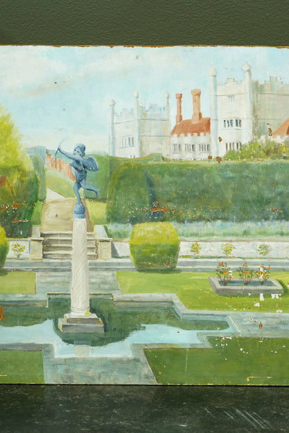 Antique Oil Painting of Formal Garden, Believed Hever Castle Kent, Circa 1920