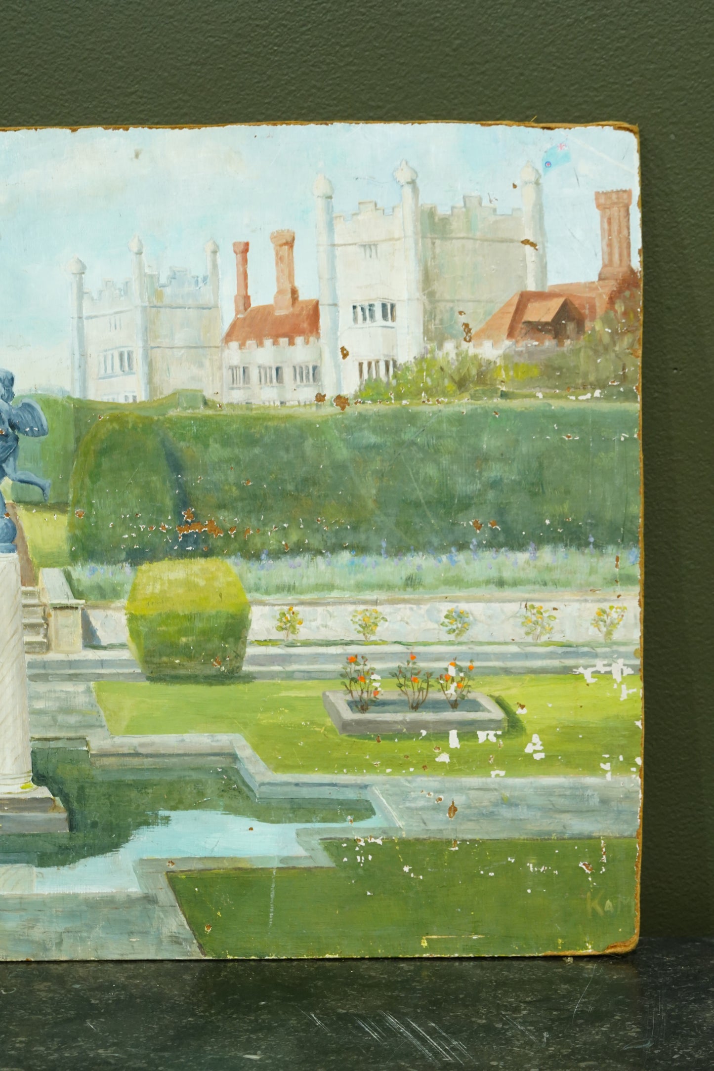 Antique Oil Painting of Formal Garden, Believed Hever Castle Kent, Circa 1920
