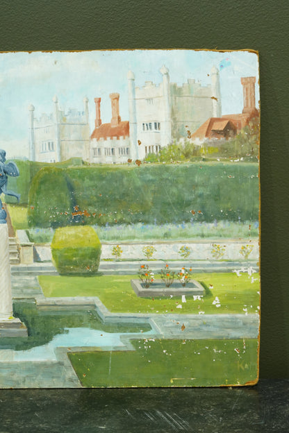 Antique Oil Painting of Formal Garden, Believed Hever Castle Kent, Circa 1920