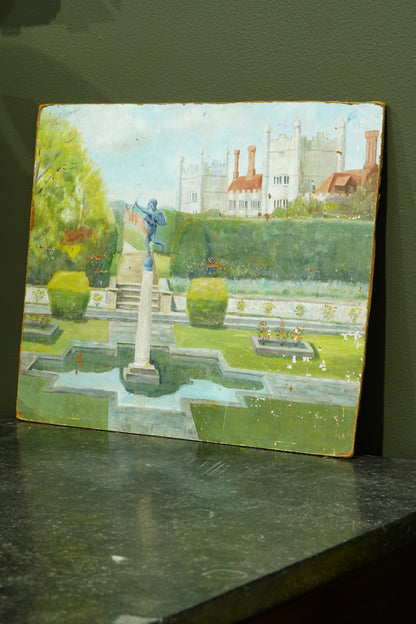 Antique Oil Painting of Formal Garden, Believed Hever Castle Kent, Circa 1920