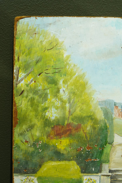 Antique Oil Painting of Formal Garden, Believed Hever Castle Kent, Circa 1920