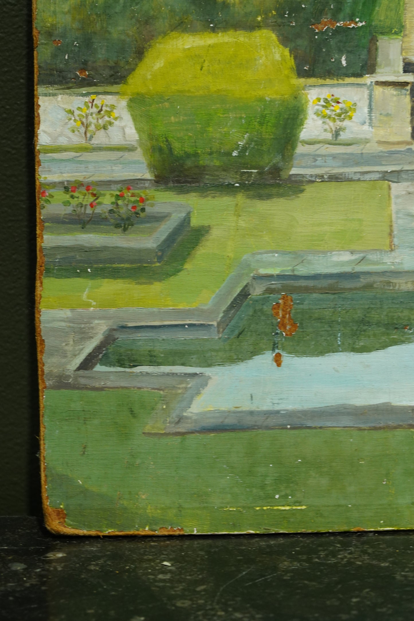 Antique Oil Painting of Formal Garden, Believed Hever Castle Kent, Circa 1920