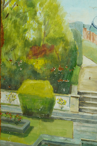 Antique Oil Painting of Formal Garden, Believed Hever Castle Kent, Circa 1920