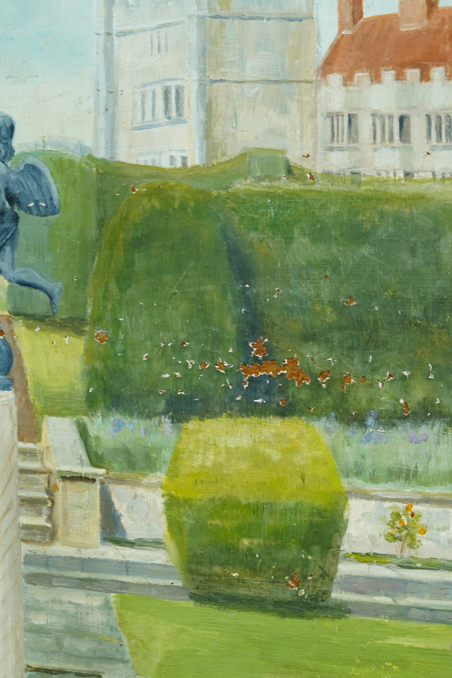 Antique Oil Painting of Formal Garden, Believed Hever Castle Kent, Circa 1920