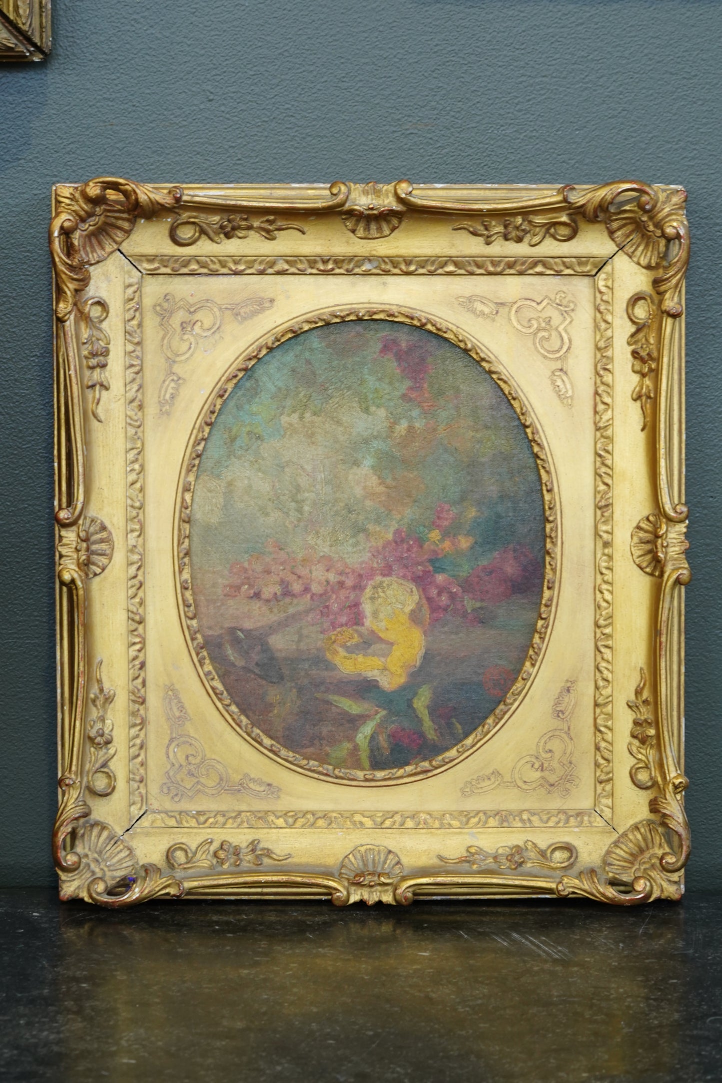 Antique French Oval Oil Painting