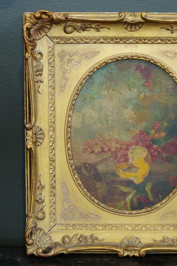 Antique French Oval Oil Painting