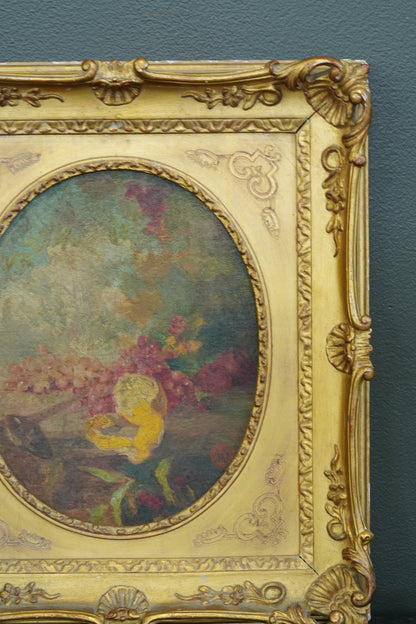 Antique French Oval Oil Painting