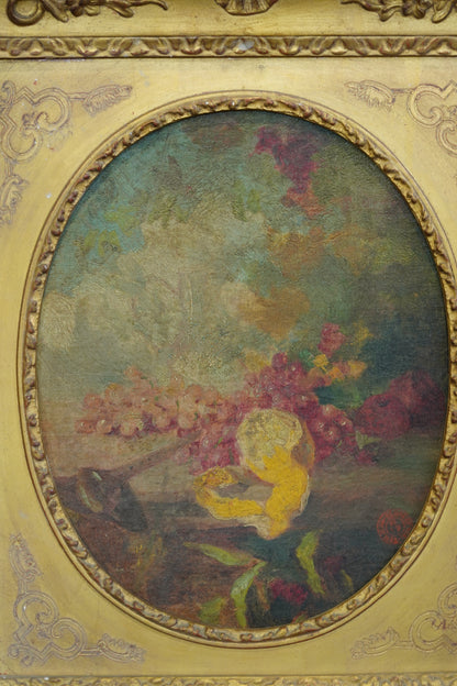 Antique French Oval Oil Painting