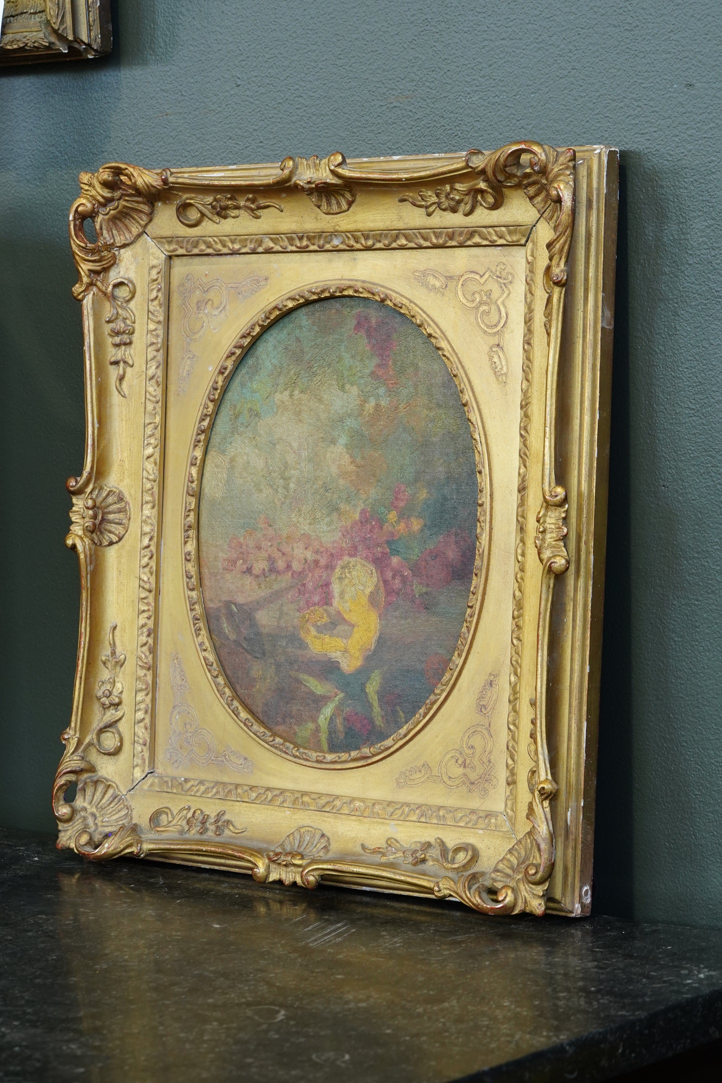 Antique French Oval Oil Painting