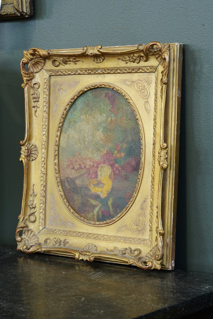 Antique French Oval Oil Painting