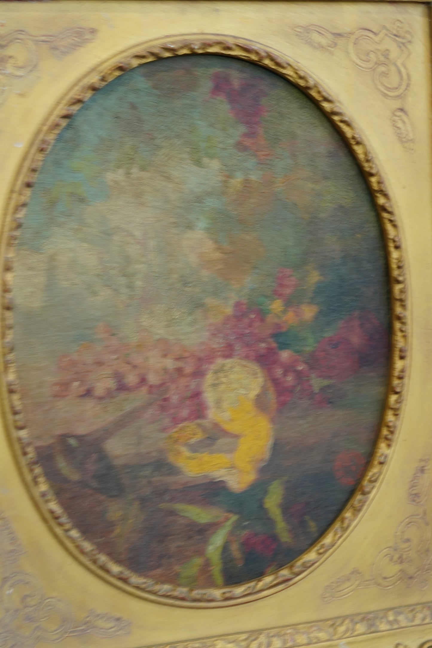 Antique French Oval Oil Painting