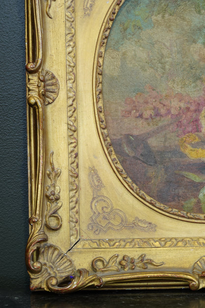 Antique French Oval Oil Painting