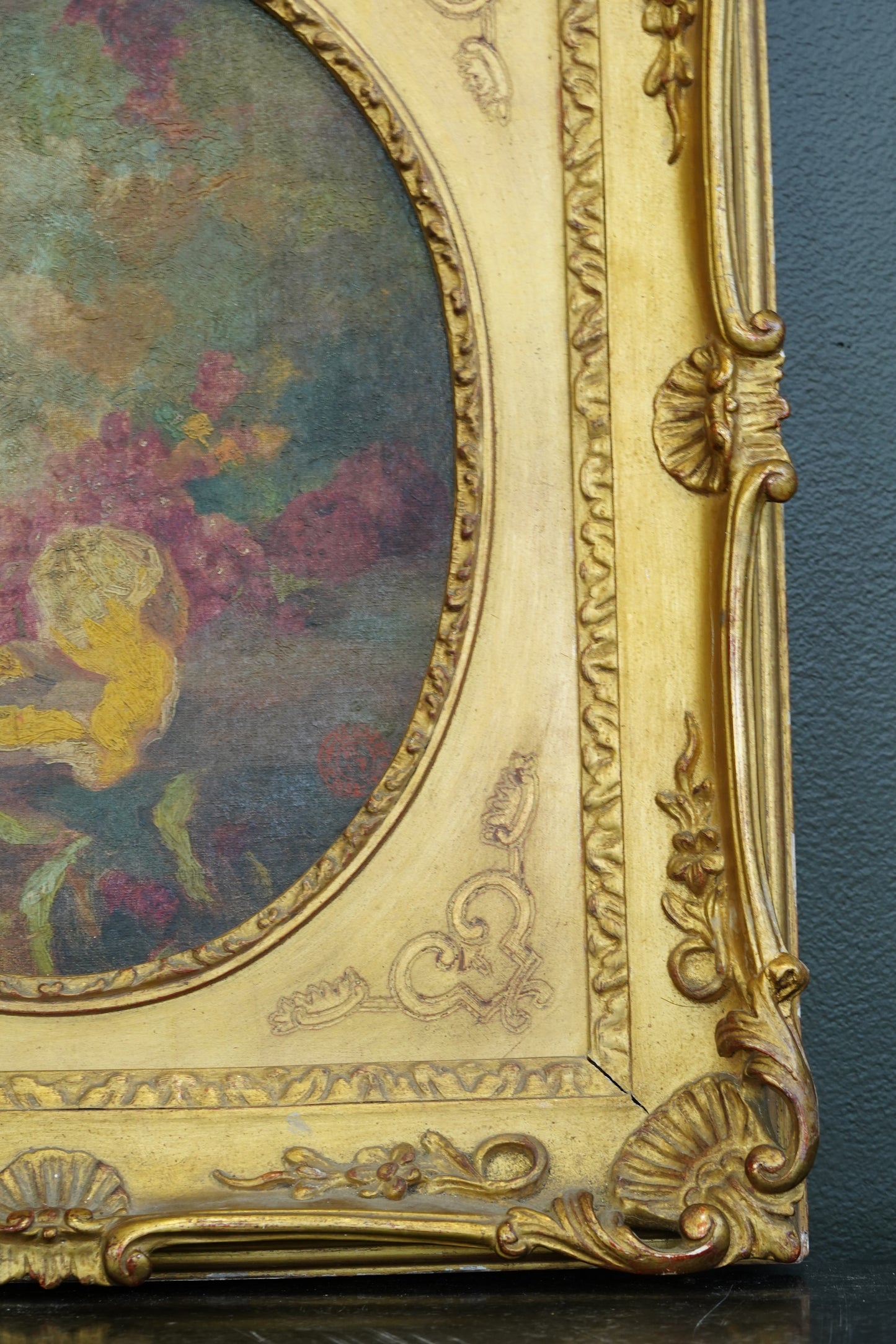 Antique French Oval Oil Painting