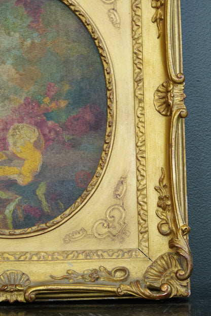 Antique French Oval Oil Painting