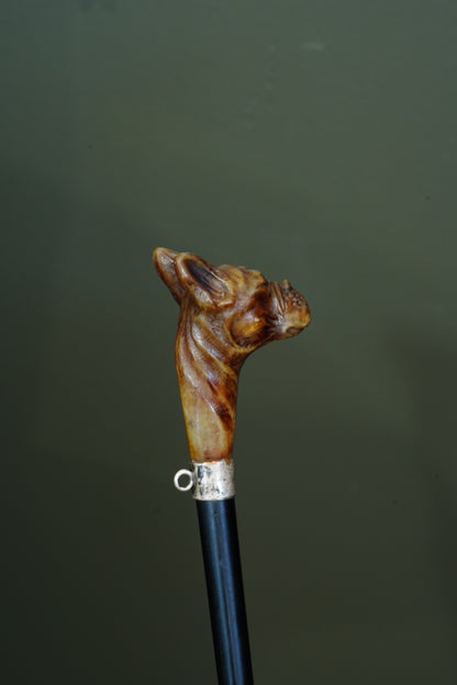 *Reserved* Victorian Carved Horn Boxer Dog Head Walking Stick