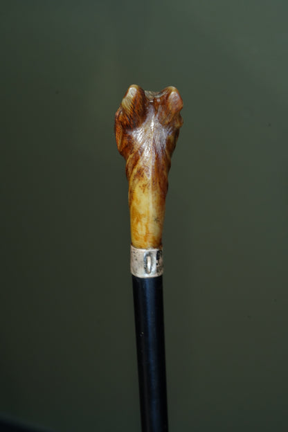 *Reserved* Victorian Carved Horn Boxer Dog Head Walking Stick