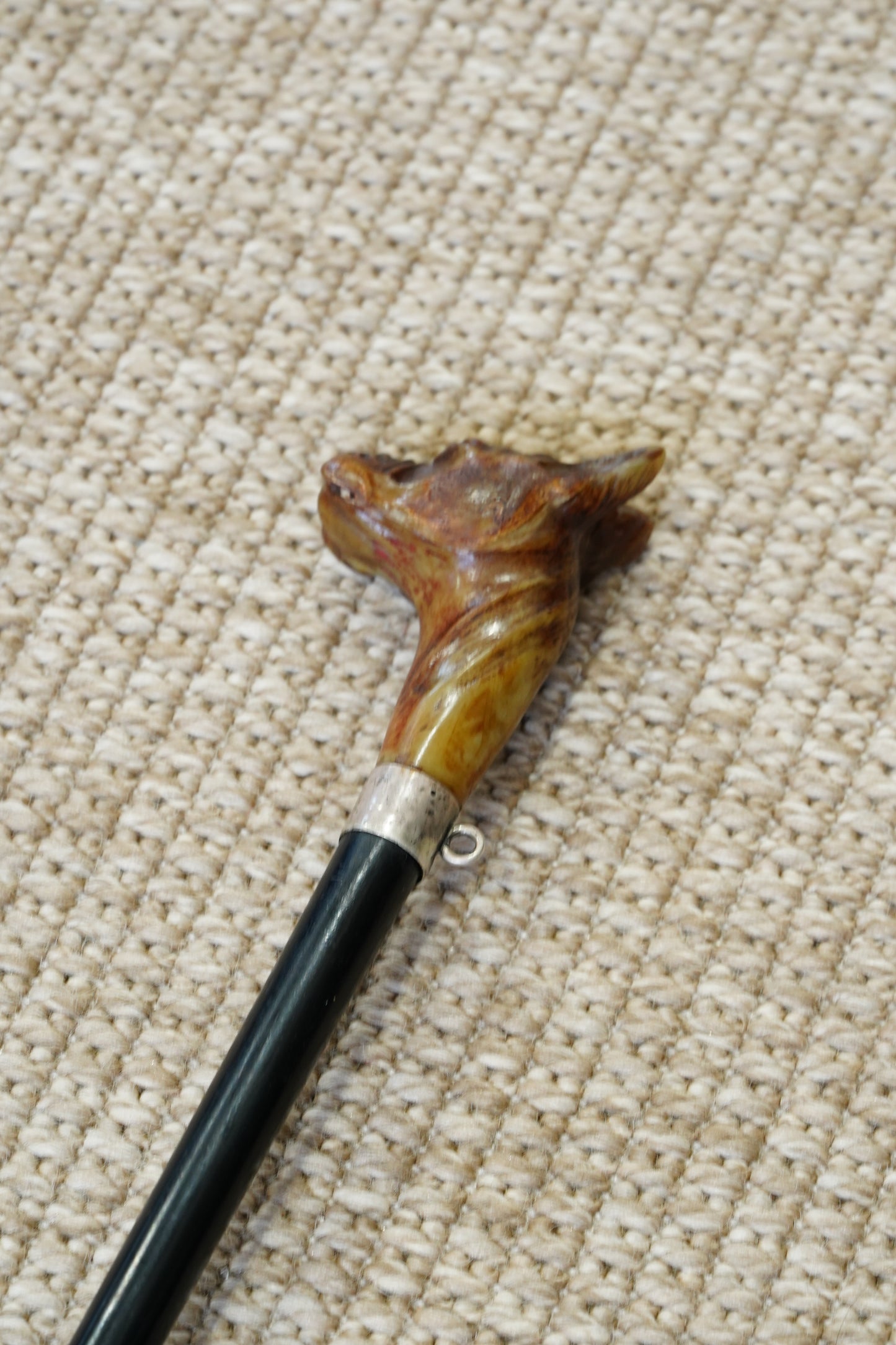 *Reserved* Victorian Carved Horn Boxer Dog Head Walking Stick
