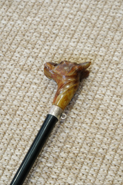*Reserved* Victorian Carved Horn Boxer Dog Head Walking Stick