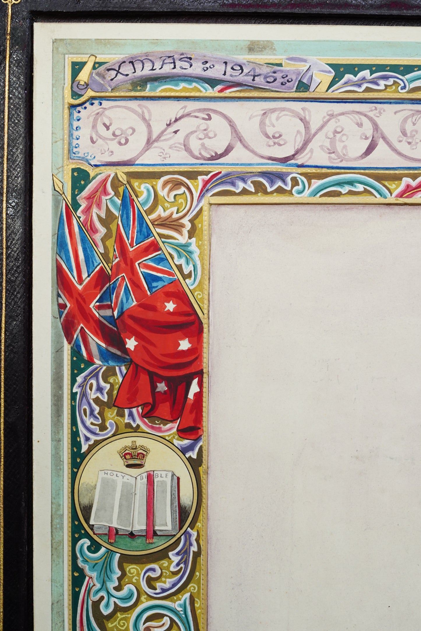 *Reserved* British Christmas 1946 Presentation Folder, Morocco Leather, Illuminated Interior