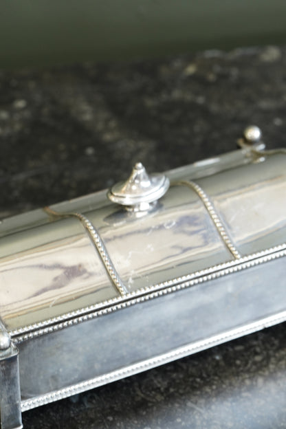Antique Victorian Silverplate Casket Inkstand with Two Glass Wells