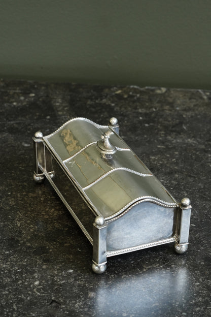 Antique Victorian Silverplate Casket Inkstand with Two Glass Wells