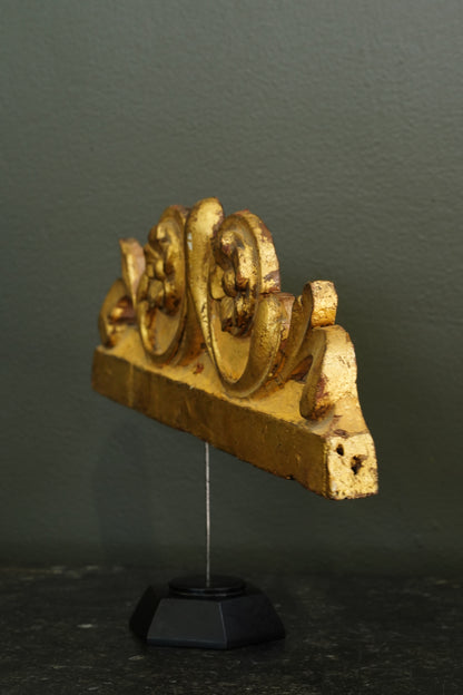 Antique French Gilt Carved Wood Cresting Fragment, Rosette and Volute