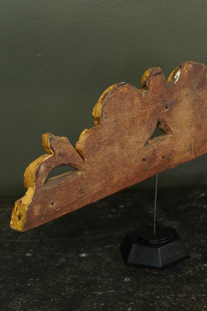 Antique French Gilt Carved Wood Cresting Fragment, Rosette and Volute