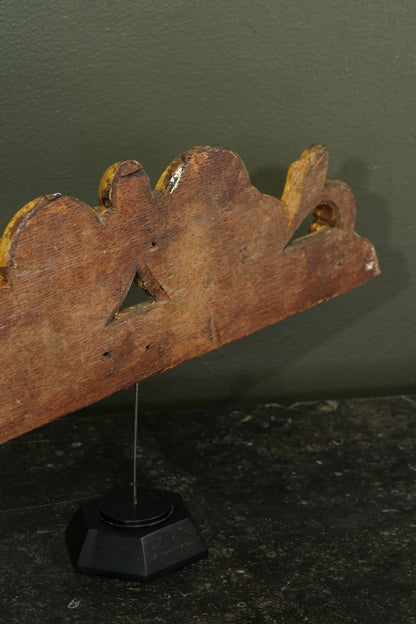 Antique French Gilt Carved Wood Cresting Fragment, Rosette and Volute