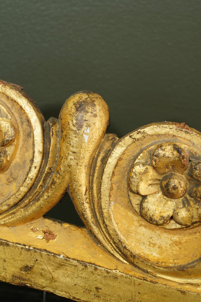 Antique French Gilt Carved Wood Cresting Fragment, Rosette and Volute
