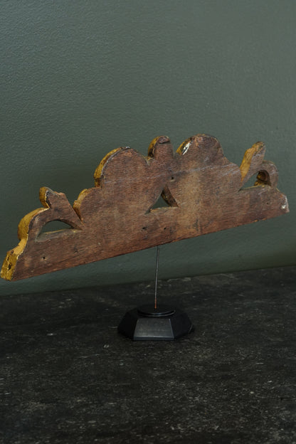 Antique French Gilt Carved Wood Cresting Fragment, Rosette and Volute