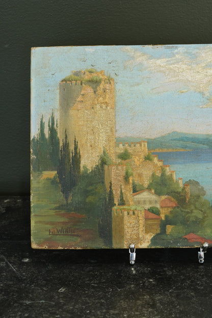 Antique Oil Painting, Rumelihisarı on the Bosphorus, Signed, British Military Provenance, 1933