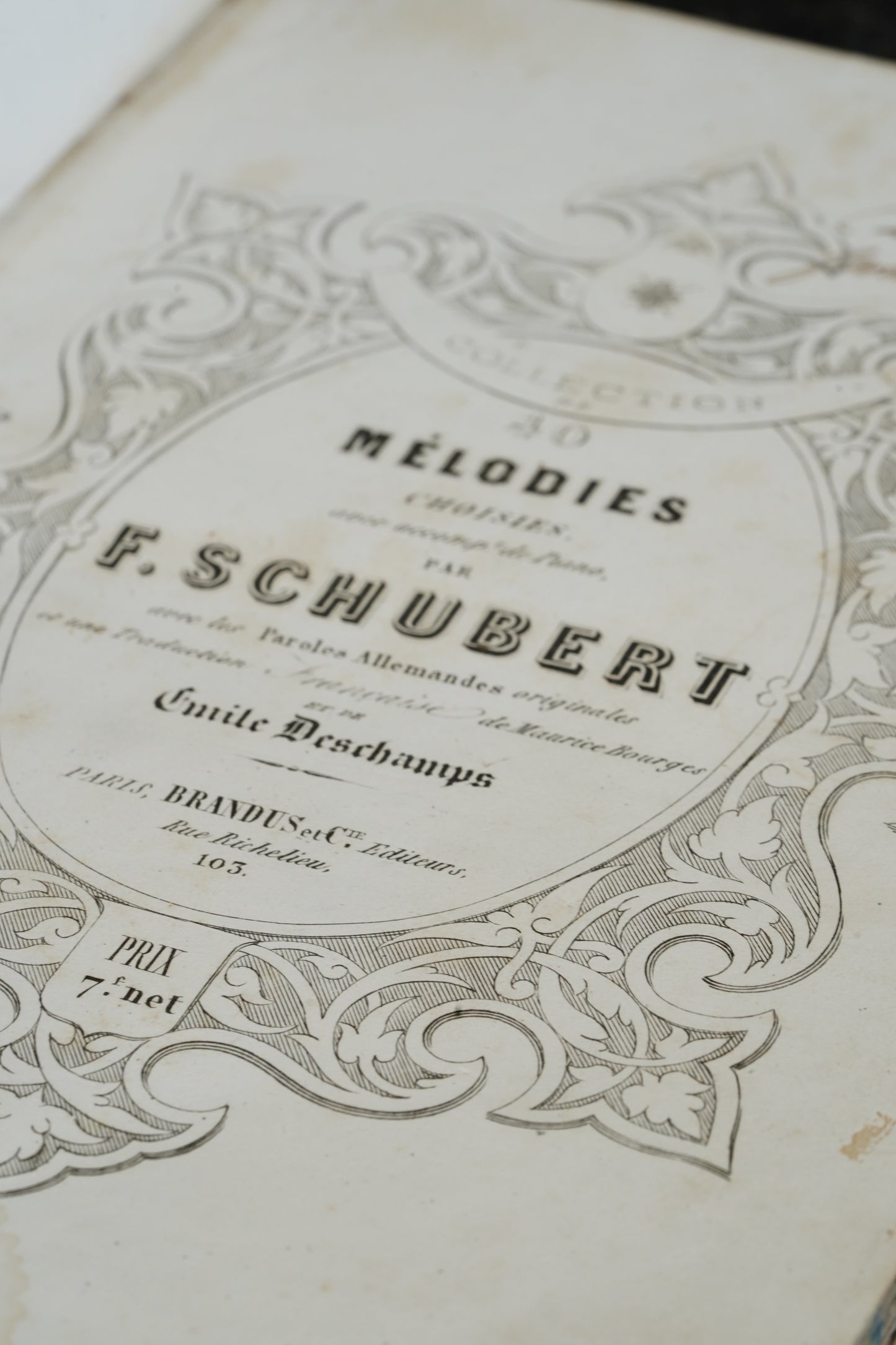 Antique Schubert 40 Melodies Leather Score Music Leather Book