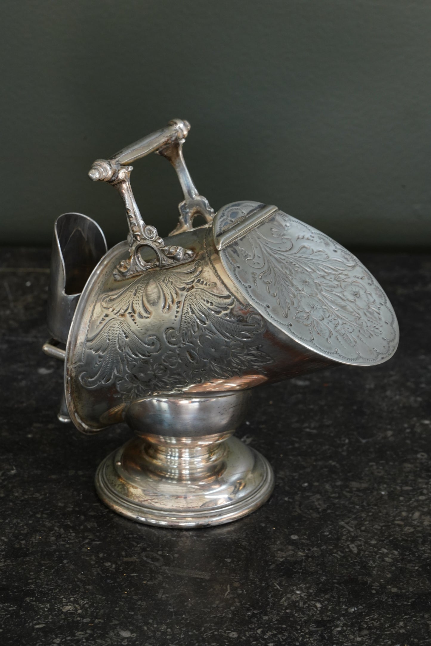 Antique Victorian Silverplate Sugar Scuttle with Scoop