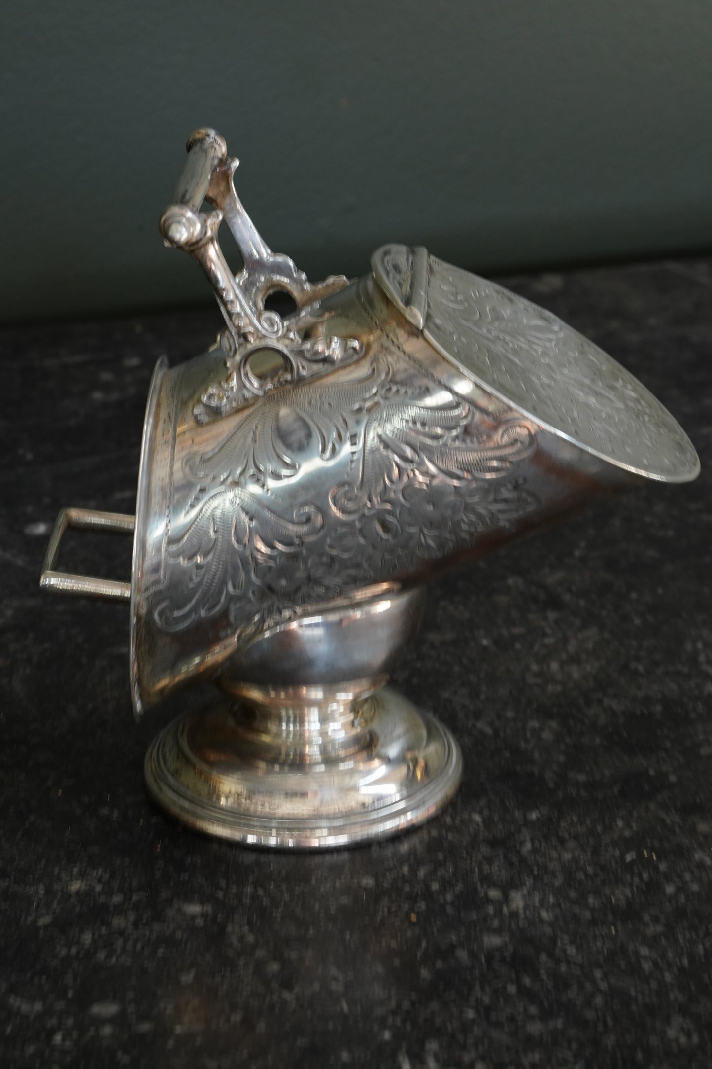 Antique Victorian Silverplate Sugar Scuttle with Scoop