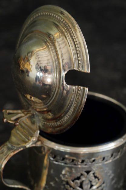 Antique English Silverplate Mustard Pot with Sterling Spoon, N. Smith & Co