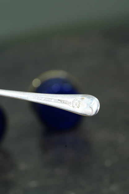 Antique English Silver Plate Salt Cellars with Cobalt Blue Glass Liners and Spoons