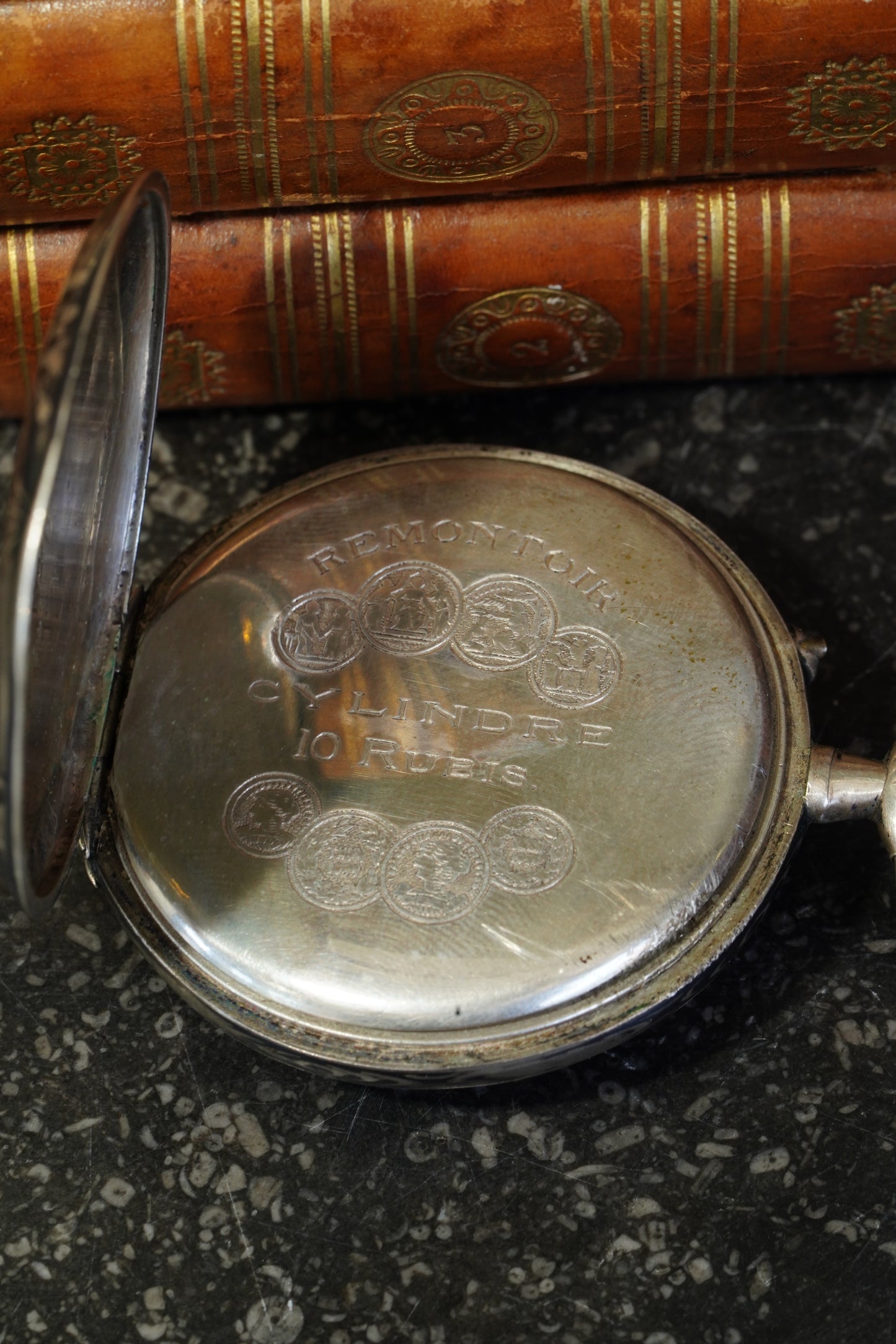 Antique Silver Pocket Watch with Horse Racing Scene, Ca. 1900