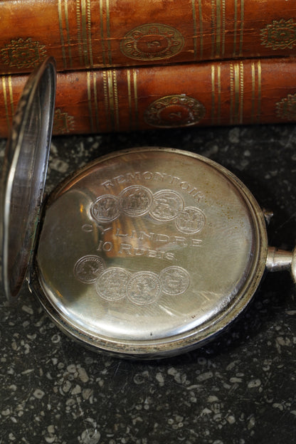 Antique Silver Pocket Watch with Horse Racing Scene, Ca. 1900