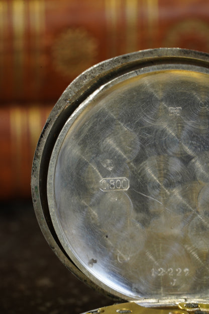 Antique Silver Pocket Watch with Horse Racing Scene, Ca. 1900