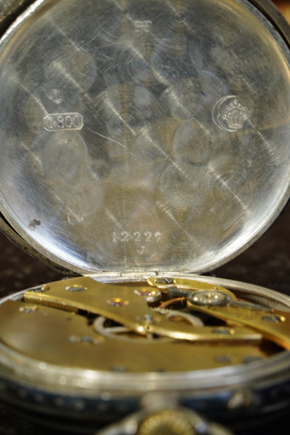 Antique Silver Pocket Watch with Horse Racing Scene, Ca. 1900