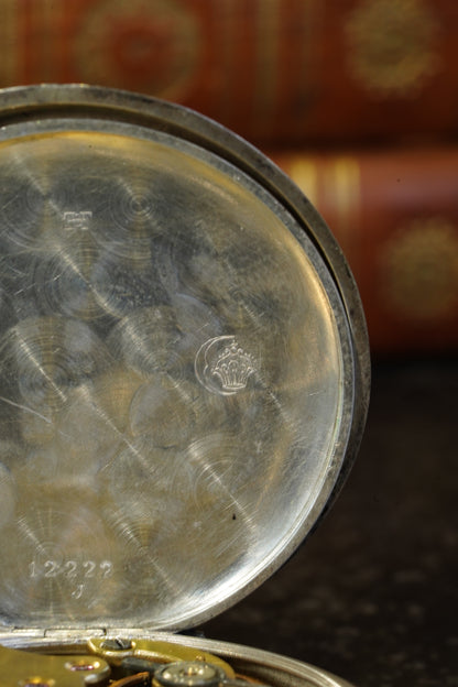 Antique Silver Pocket Watch with Horse Racing Scene, Ca. 1900