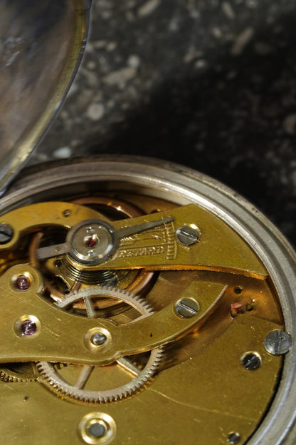 Antique Silver Pocket Watch with Horse Racing Scene, Ca. 1900