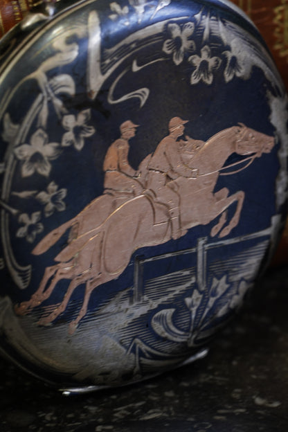 Antique Silver Pocket Watch with Horse Racing Scene, Ca. 1900