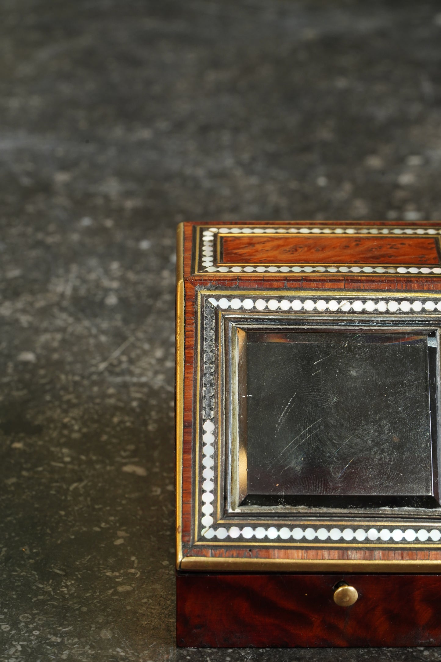 Antique Napoleon III Pocket Watch Holder Burl Wood with Mother-of-Pearl Inlay